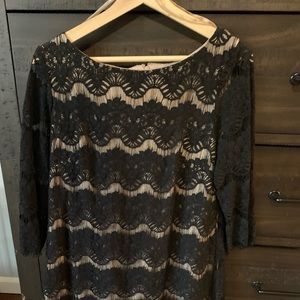 Black lace overlay cocktail dress
